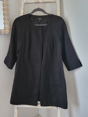Talbots Pure Irish Linen Petite Black Retro Single Button Coat Sz P
